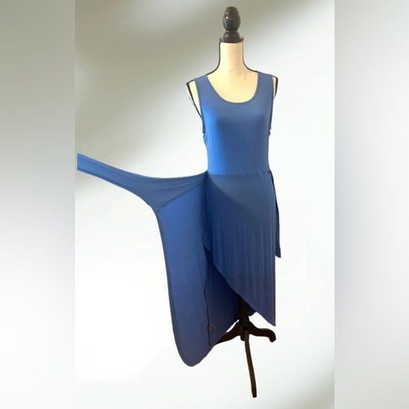 Calvin Klein Midi Sheath Wrap Dress Jersey Knit in Blue Size Medium - Picture 7 of 9